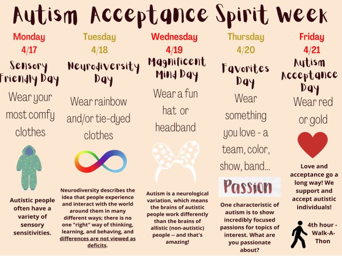 MrsStOnge's tweet photo. Reminder! Monday is comfy clothes day to start out our spirit week 💚 #teachlovecoffee #AutismAcceptance #sensoryfriendly @BakerMiddle https://t.co/826McQ1tQ6