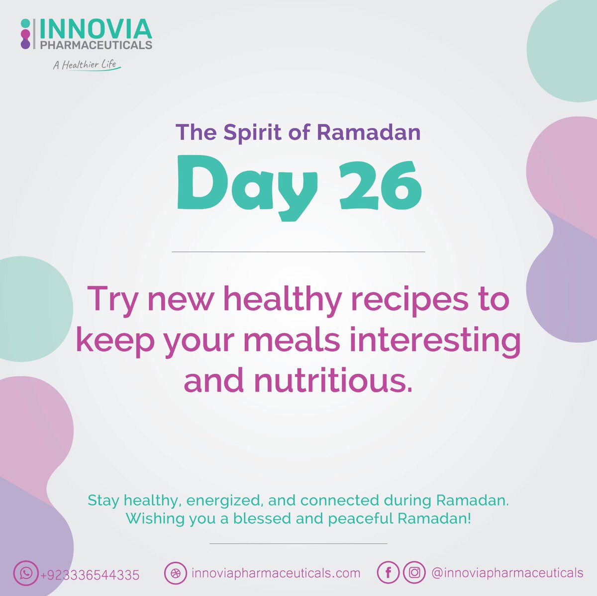 InnoviaLife's tweet photo. #TheSpiritofRamadan #AHealthierLife

"Try new healthy recipes to keep your meals interesting and nutritious."

Stay healthy, energized, and connected during Ramadan!
Wishing you a blessed and peaceful Ramadan🌙

#InnoviaPharmaceuticals #AHealthierLife #pharmaceuticals #health https://t.co/tIfbkyH4tv