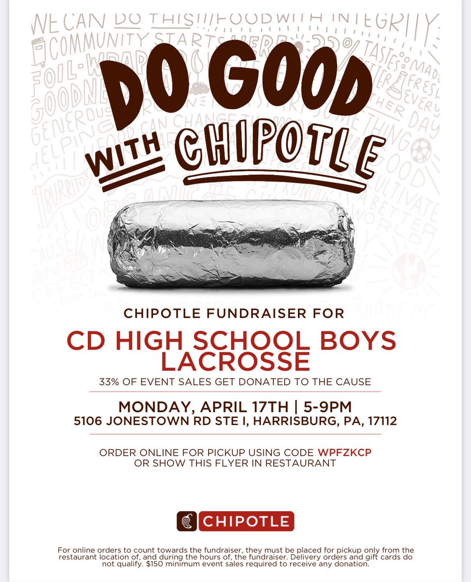 Come out and enjoy <a href="/ChipotleTweets/">Chipotle</a> while supporting your favorite lacrosse team!