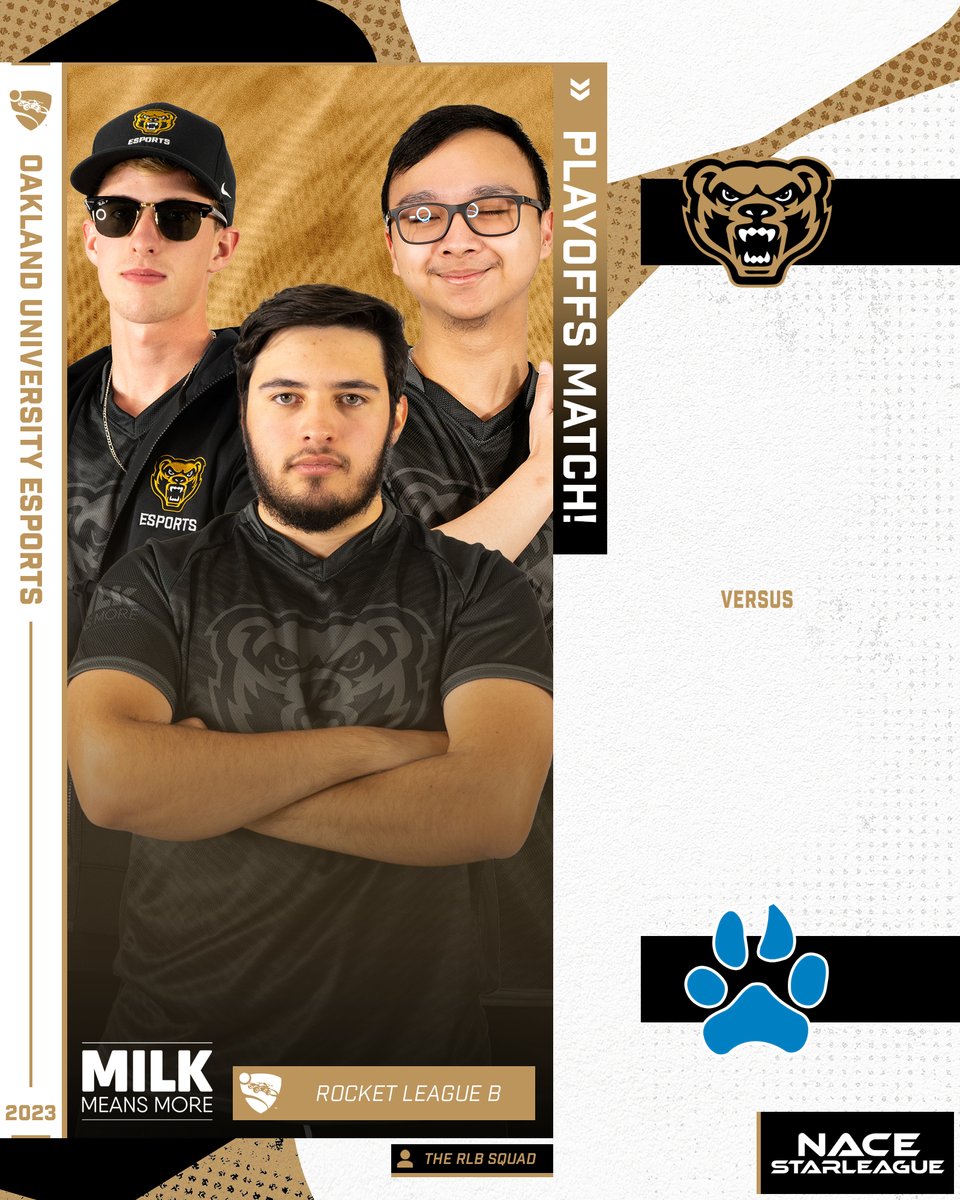 OaklandEsports's tweet photo. The Golden Grizzlies Rocket League B Team closes their Season out tonight. The Squad plays in the Divisional Finals in a runback series from the regular season. Let's close it out with one more #OUWin!
🆚 @NorthwoodEsport
👉 @nacestarleague https://t.co/8BAzy5CqaI