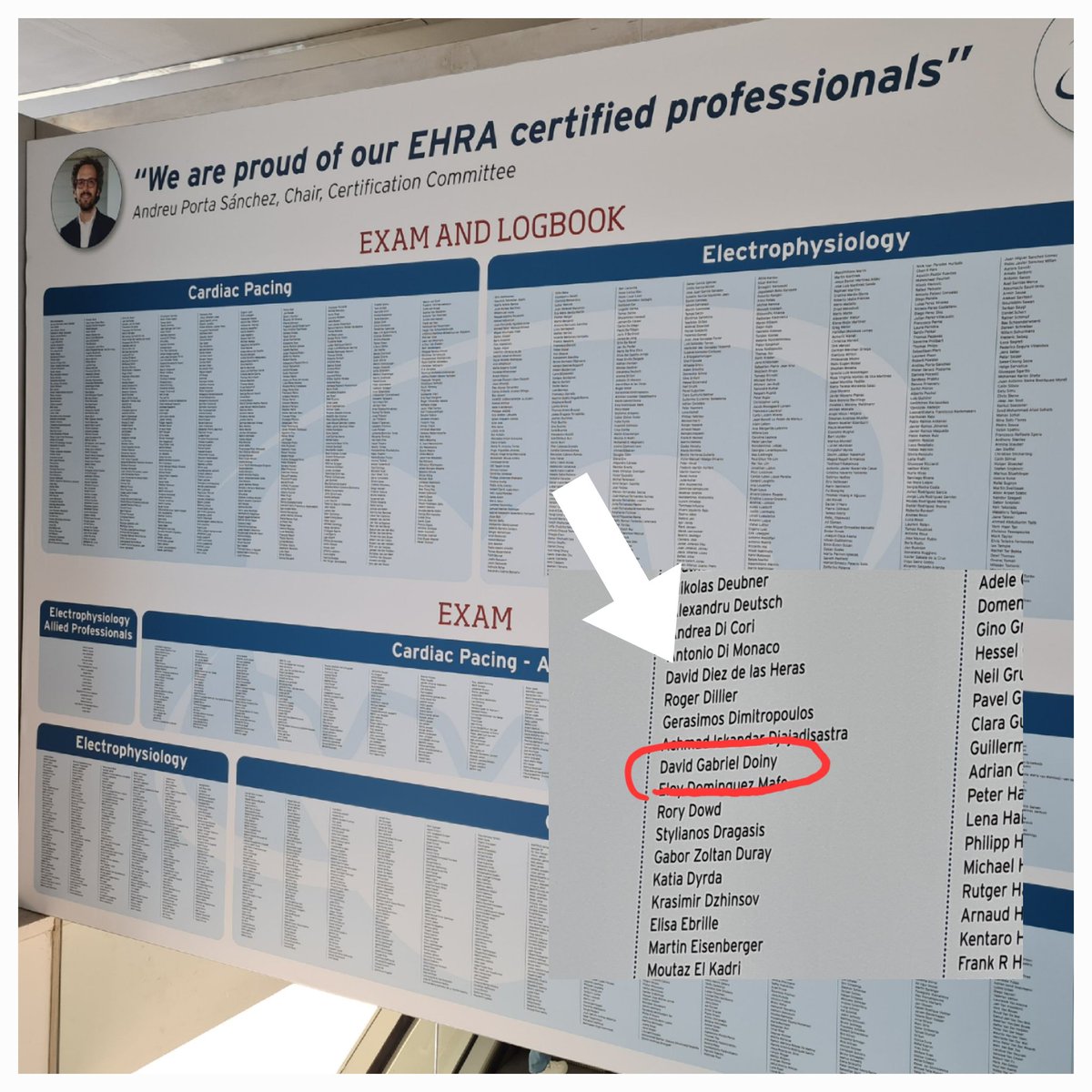 Proud to be EP certified.
Proud to accept the challengue. 
Next EHRA/LAHRS examination is waiting for you!!! Just do it 
<a href="/mauseabello/">Mauricio Abello MD, MTSAC, FESC</a>
<a href="/aportasanchez/">Andreu Porta Sánchez</a>
#EHRA2023 
#LAHRS