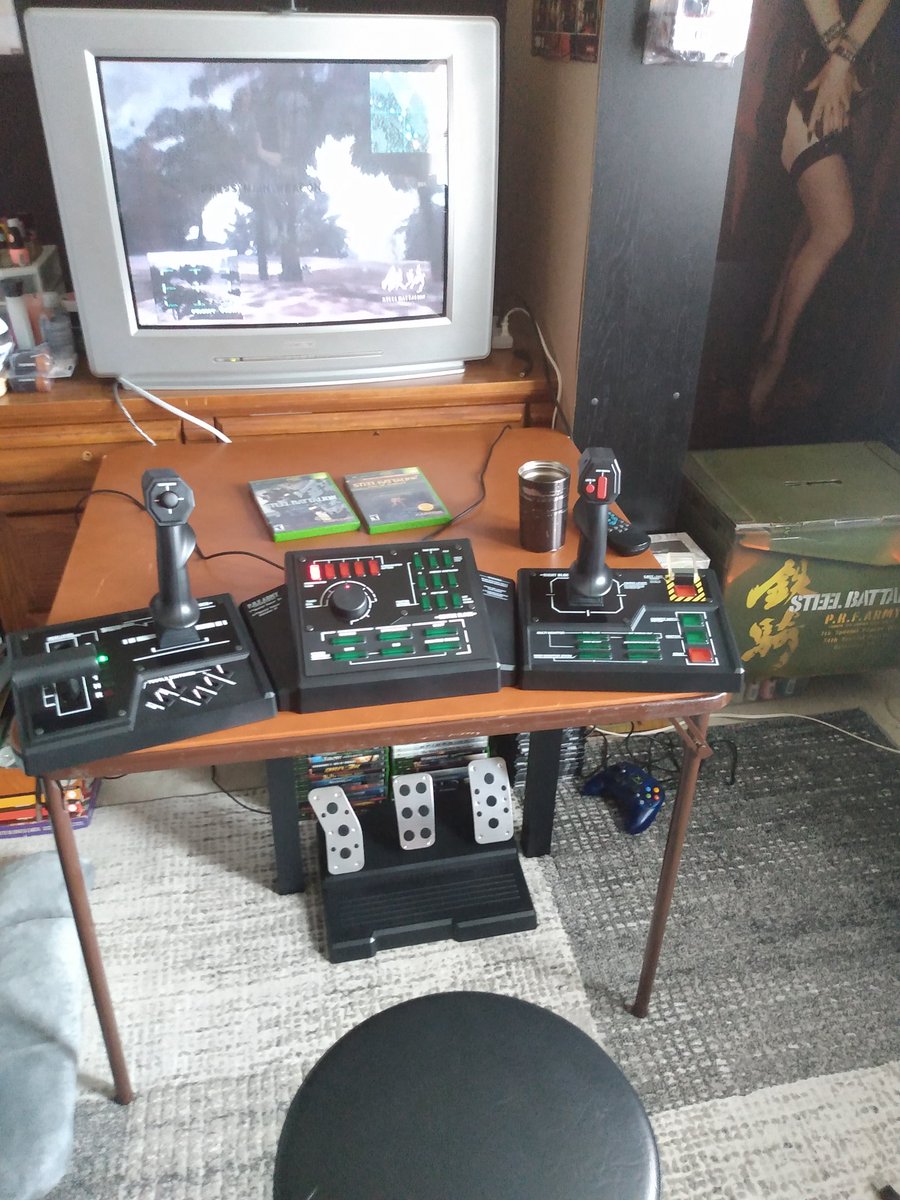 Dead_Format_'s tweet photo. Feels like a Steel Battalion kind of day :) @queuethulu I remember you brought me to Discland around 2003 and told me all about the game and it's crazy controller! 
#steelbattalion #tekki #xbox #RETROGAMING #crt  #componentcables #allthegames #megajockey9000 https://t.co/1GmeJp5wZI