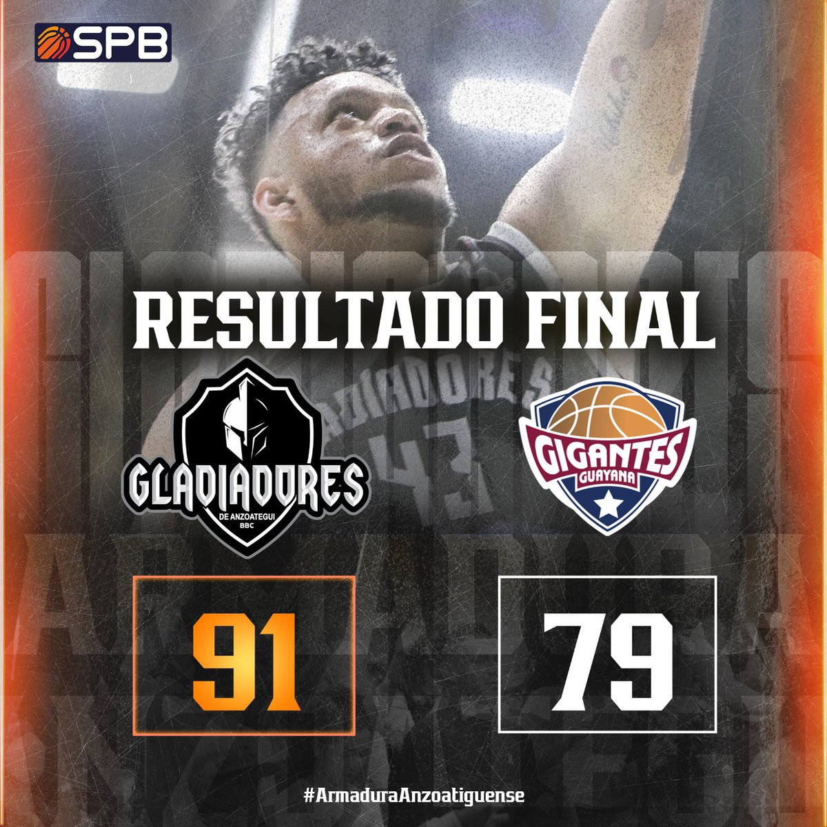 gladiadoresbbc's tweet photo. ¡BARRIDA EN CASA!🔥 

Gladiadores de Anzoátegui triunfó 91-79 sobre @gigantesguayana este domingo en el Gimnasio Luis Ramos⚔️🛡️ 

La figura del juego fue David Nickelberry tras registrar 2️⃣3️⃣ puntos, 4 rebotes y 3 recuperaciones.

#Gladiadores #ArmaduraAnzoatiguense #SPB2023 #SPB https://t.co/InfcU7HSvC