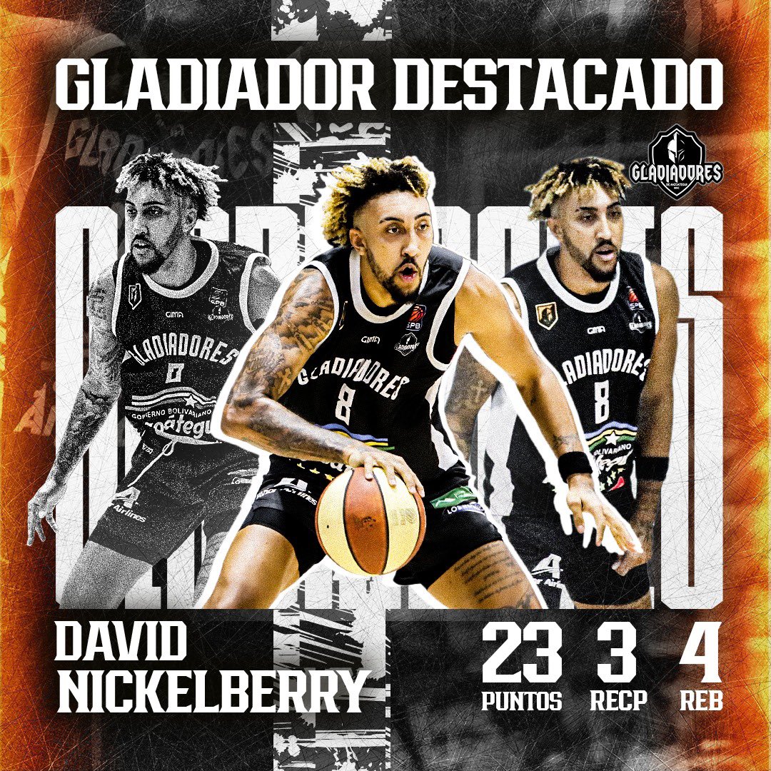 gladiadoresbbc's tweet photo. ¡BARRIDA EN CASA!🔥 

Gladiadores de Anzoátegui triunfó 91-79 sobre @gigantesguayana este domingo en el Gimnasio Luis Ramos⚔️🛡️ 

La figura del juego fue David Nickelberry tras registrar 2️⃣3️⃣ puntos, 4 rebotes y 3 recuperaciones.

#Gladiadores #ArmaduraAnzoatiguense #SPB2023 #SPB https://t.co/InfcU7HSvC