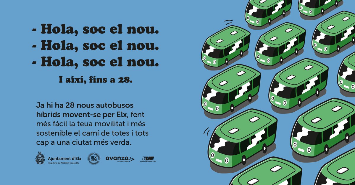 🚍 Elegir bus urbà és elegir un municipi més sostenible, net i saludable.

☝️ La mobilitat és la millor eina en la lluita contra l'emergéncia climàtica que tenim les ciutats i en Elx l'estem transformant.
