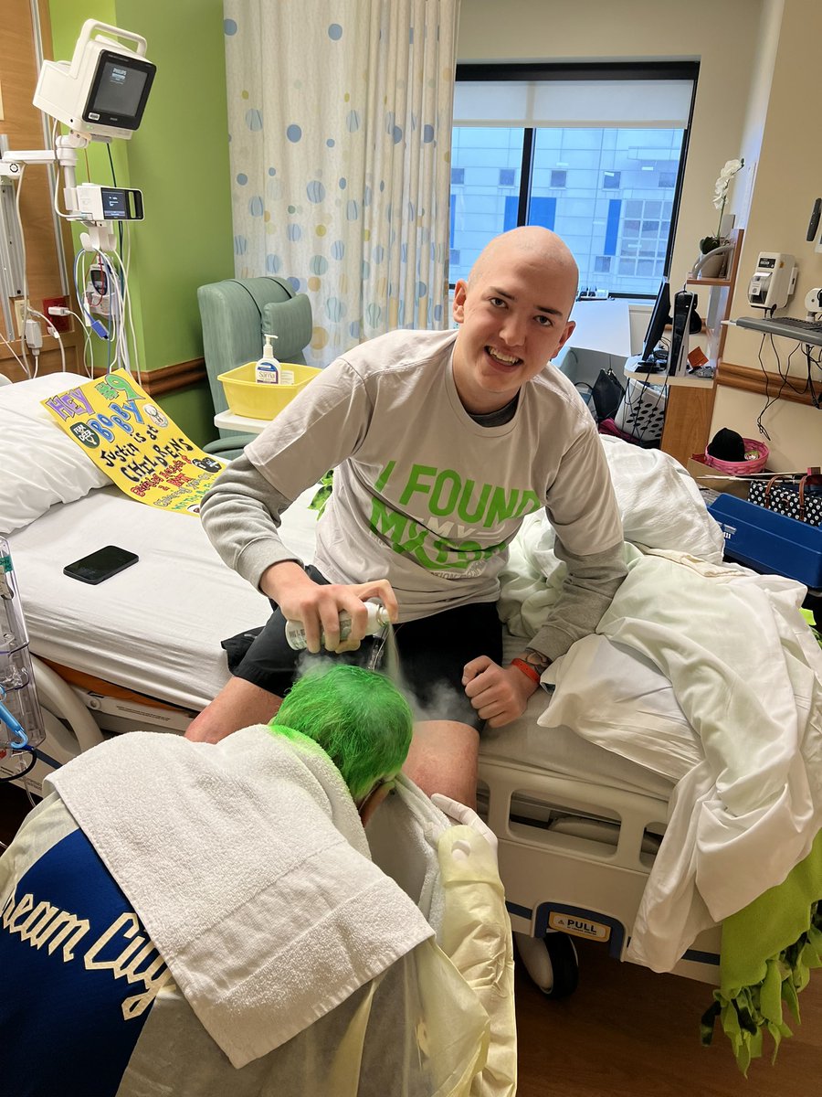 To lead off our <a href="/Bucks/">Milwaukee Bucks</a> run to the 2023 NBA Championship, <a href="/justin_sennott/">Justin Sennott</a> is doing the hair painting honors.  Justin is battling ALL in our <a href="/maccfund/">MACC Fund</a> center     <a href="/childrenswi/">Children's Wisconsin 🏥</a> <a href="/MedicalCollege/">Medical College of Wisconsin</a>.  Justin hopes the <a href="/FiservForum/">Fiserv Forum</a> crowd is loud &amp; proud for Game 1! #FearTheDeer