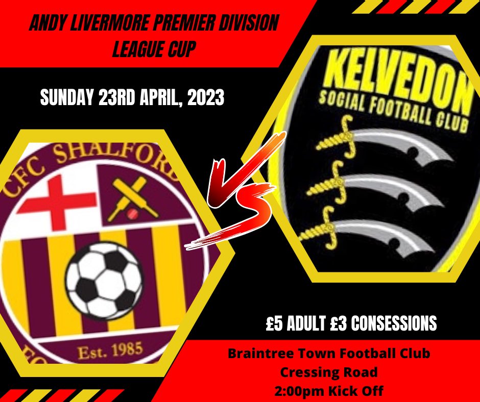 We are only one week away from our first cup final!!!

<a href="/CFCShalford/">CFC Shalford</a> face <a href="/SundaysSocial/">Tiptree Jobserve Social Sundays</a> in the Andy Livermore Premier Division League Cup! 

Come down to Cressing Road Stadium to support the two sides and see who lifts this years trophy!