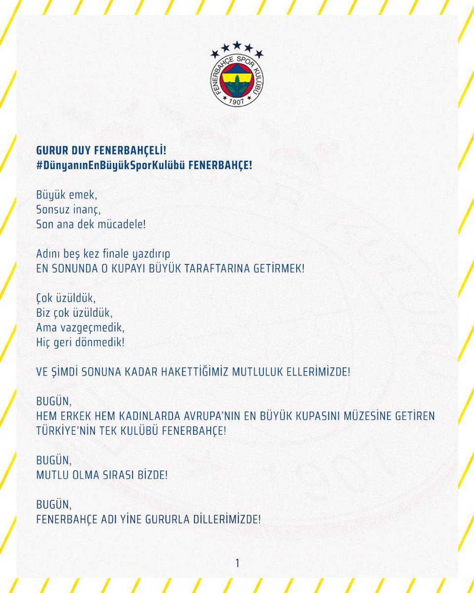 Fenerbahce's tweet photo. GURUR DUY FENERBAHÇELİ! 

#DünyanınEnBüyükSporKulübü FENERBAHÇE! 

🔗 https://t.co/Hp0A6A3j3U https://t.co/wXqs00lmZd