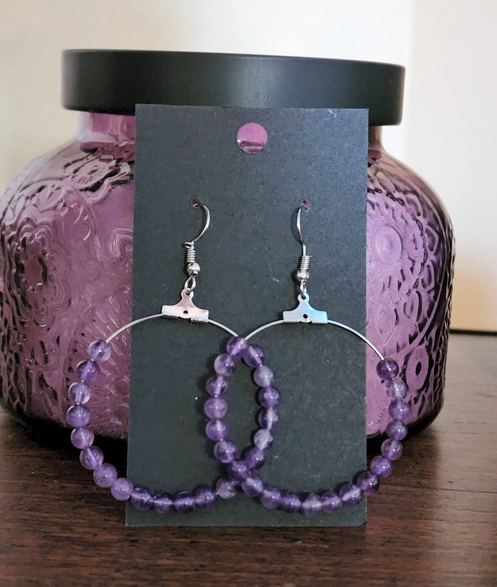 Excited to share the latest addition to my #etsy shop: Amethyst Beaded Earrings etsy.me/3GPVnDT #purple #circle #amethyst #unisexadults #earlobe #purpleearrings #hoopearrings #amethystearrings #purplehoopearrings #love2jewelry