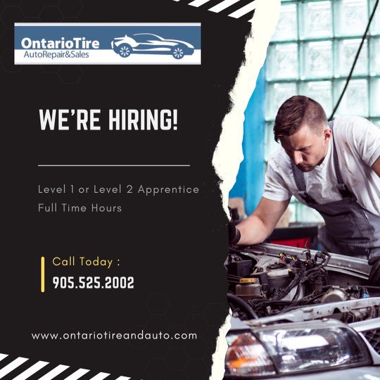 We are hiring! 

Are you looking for a new opportunity to join a positive environment with a great team? 

If so please contact Mike or Raff at 905-525-2002 or email us Ontariotire@gmail.com

#hiring #automotivetechnician #postivevibes #newopportunities