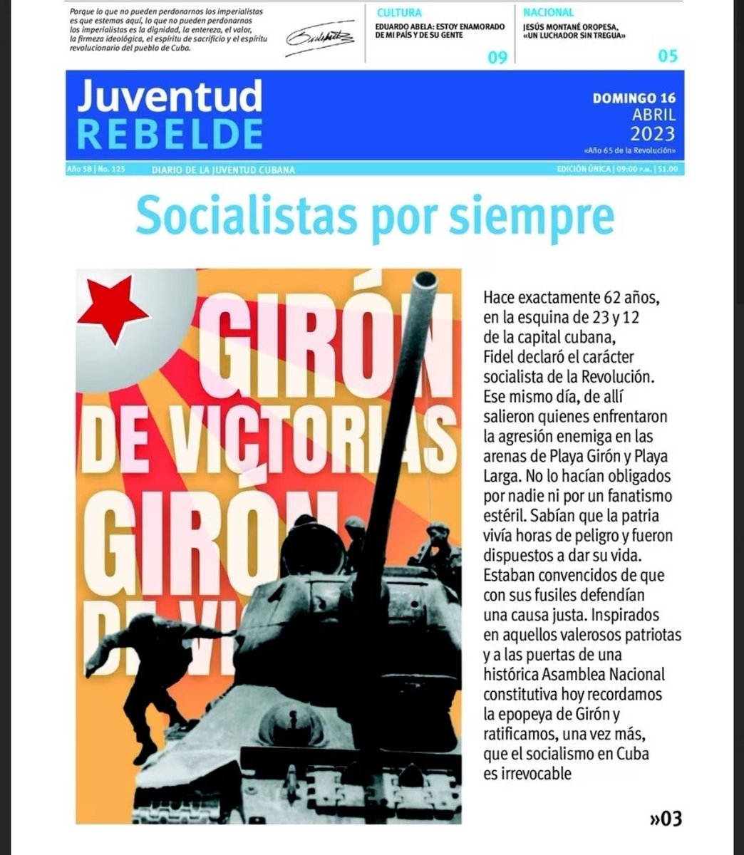 En un día como hoy solo voy a decir esto que sacó <a href="/JuventudRebelde/">JuventudRebelde</a> 👇🏻
SOCIALISTAS POR SIEMPRE

Viva Cuba y Viva Fidel 🖤❤️
No hay más.