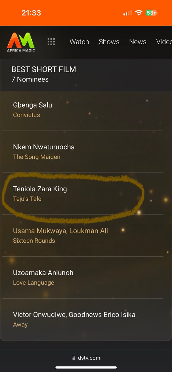My short film 
<a href="/TejusTaleDBK/">Teju's Tale</a> 
 just got nominated for BEST short film at #AMVCA9!!!! Thank you 
<a href="/africamagictv/">Africamagictv</a> 
 for this recognition!!!
