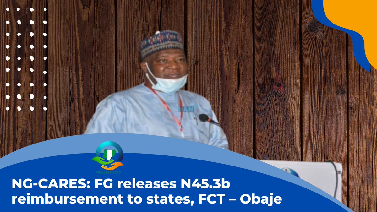 NGCARESofficial's tweet photo. NG-CARES: FG releases N45.3b reimbursement to states, FCT – Obaje
The FG has approved the release of N45.3B as reimbursement to States and the FCT for the implementation of the Nigeria COVID-19 Action Recovery and Economic Stimulus (NG CARES) Programme.

https://t.co/gIfYDSzekO https://t.co/yi5u4V3KhP