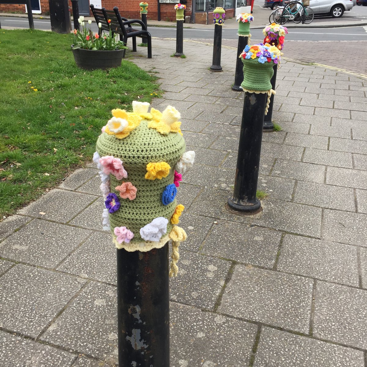 Yarnbombing  is alive and thriving on these bollards in Titchfield!