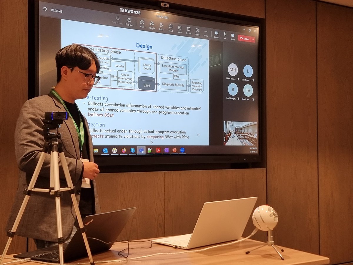 Chang-Hui Bae from Gyeongsang National university presenting their novel solution for On-the-fly Detection of Multivariable Atomicity Violations at ITEQS 2023 conf.researchr.org/home/icst-2023…
#ICST2023