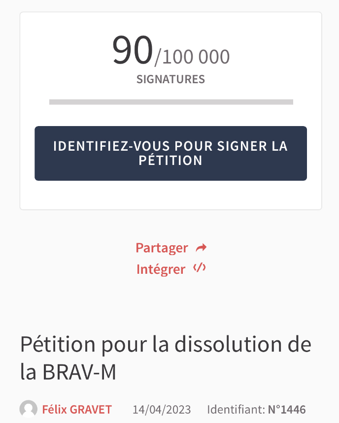 Mediavenir's tweet photo. 🇫🇷 FLASH - Une nouvelle pétition demandant la dissolution de la BRAV-M a été lancée sur la plateforme de l’Assemblée nationale. https://t.co/njFxEY3arI