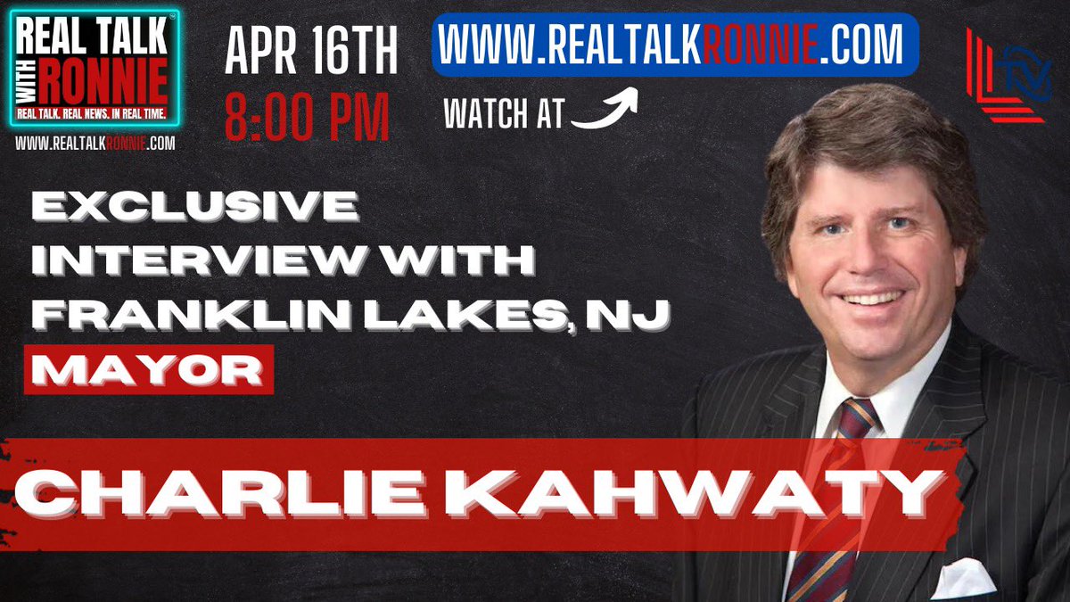 RonaldJosephLin's tweet image. TONIGHT @ 8:00 PM, “Real Talk With Ronnie” has an exclusive interview with Charlie Kahwaty, the honorable Mayor of my hometown of Franklin Lakes in New Jersey!

Watch the show at RealTalkRonnie.com
