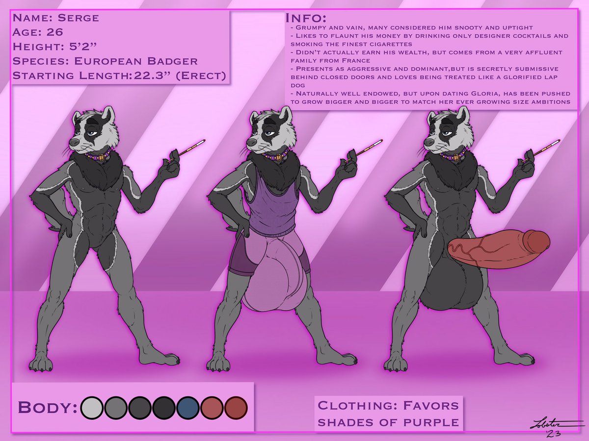 And here is Serge’s ref sheet to go along with the last pic! Make sure you go check out Gloria on @AFluffyGote pages as well, so you can see who Serge simps over like a chump