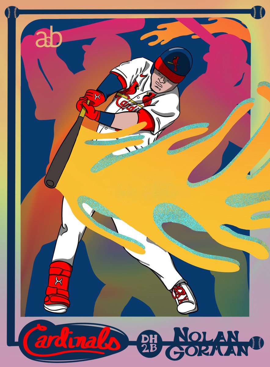 aswb83's tweet photo. Base and parallel for Nolan Gorman. You might say I have #Gormania. #stlcards #cardart https://t.co/swP81RKI4j