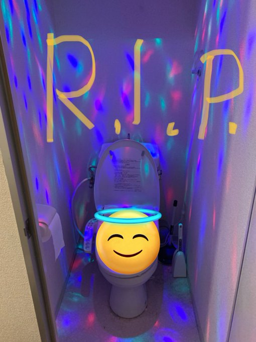 2021年の誕生日にフォロワーから貰って以降トイレを照らし続けていた、なんかディスコっぽい回転して三色の光を乱反射させる電球が先程永眠しました。2年と27日間、トイレをアゲアゲのディスコっぽくしてくれてありがとう。忘れないよ、なんかディスコっぽい謎の電球。 