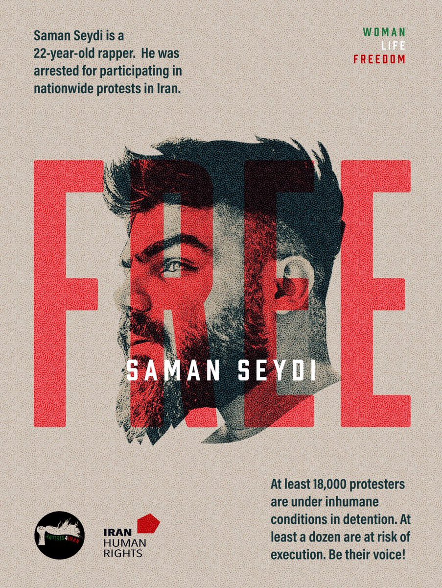 Shahinlooo's tweet photo. Saman Yasin, Iranian-Kurdish rapper, has been unjustly imprisoned by the IRGC since Oct 2nd, 2022.

The severe abuse Saman has been subjected to in solidarity confinement has left him traumatized & even led him to attempt suicide. 

His trial will be held on May 8th. Saman is in imminent risk of an execution. Say his name. Be his voice!
#SamanYasin 
#MahsaAmini