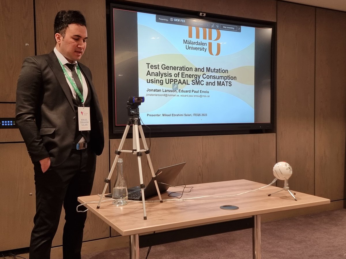 Presentation of "Test Generation and Mutation Analysis of Energy Consumption using UPPAAL SMC and MATS" at ITEQS 2023. #ICST2023
conf.researchr.org/home/icst-2023…