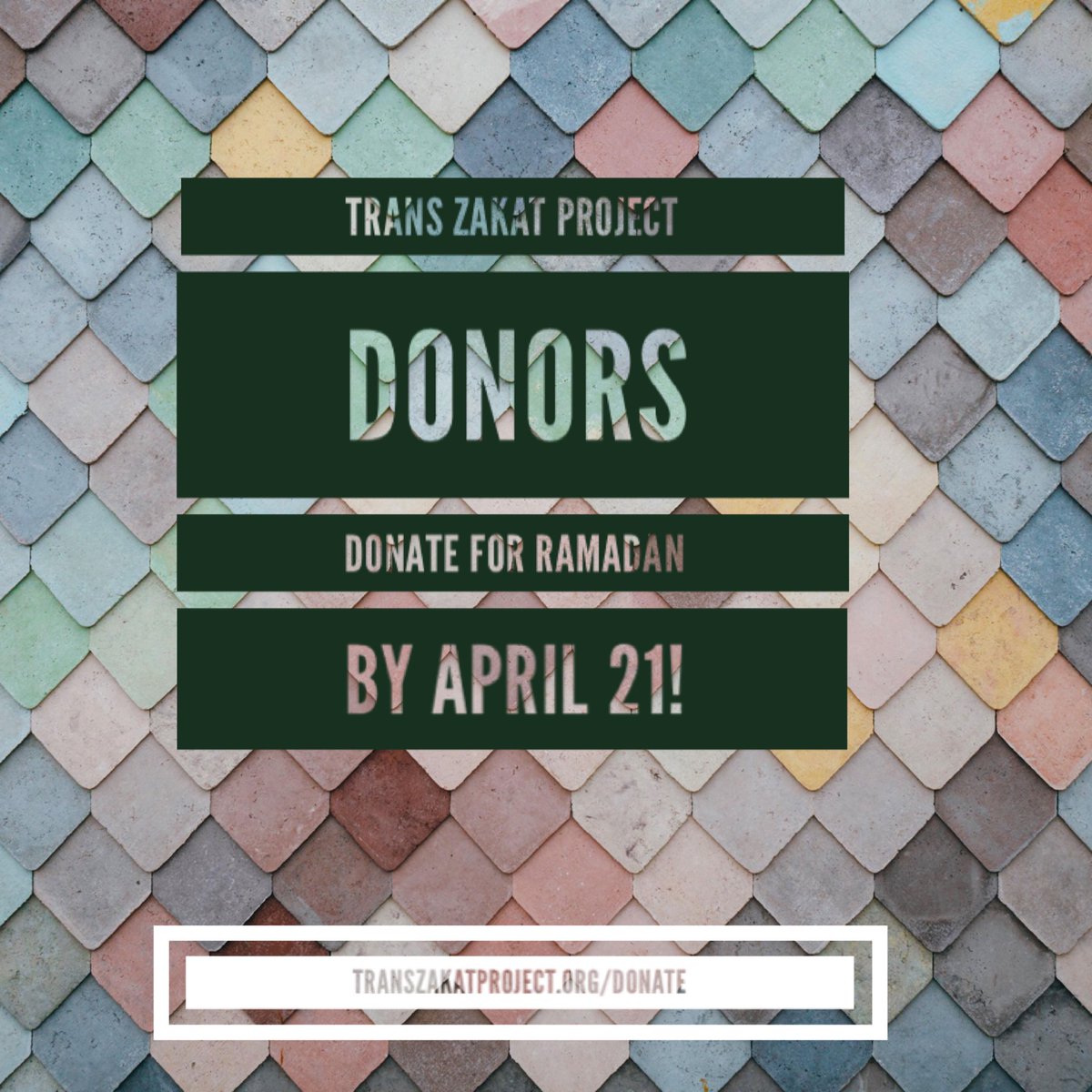 transzakat's tweet photo. Trans Zakat Project is accepting donations! All donations go to support trans and non-binary Muslims (we charge no fees and keep none of the funds). Anyone can donate, anytime, but to qualify as a Ramadan/Eid donation, Muslim donors should donate by April 21. https://t.co/dQywEZzJAh