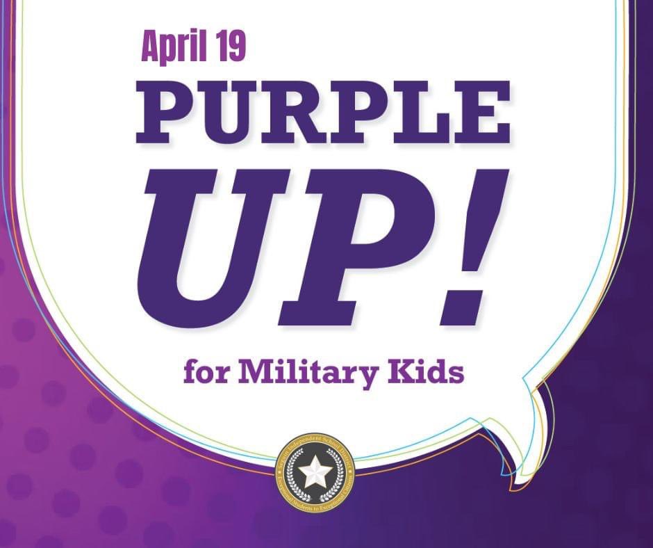Matador Nation, wear purple on April 19 to honor military children from all branches of the military. Military children across the country play a significant role in their schools, youth organizations, and communities. #WeAreSeguin