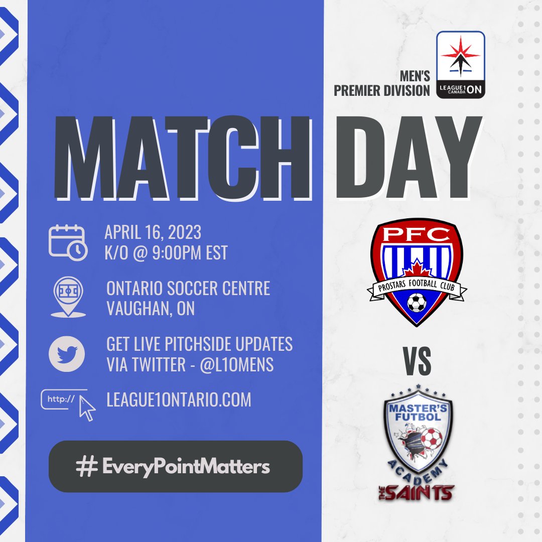L1OMens's tweet image. It’s 30 minutes to kick-off here at Ontario Soccer Stadium.

@ProstarsFC1 host @MastersFA in Men’s Premier Division action.

#L1OLive #EveryPointMatters