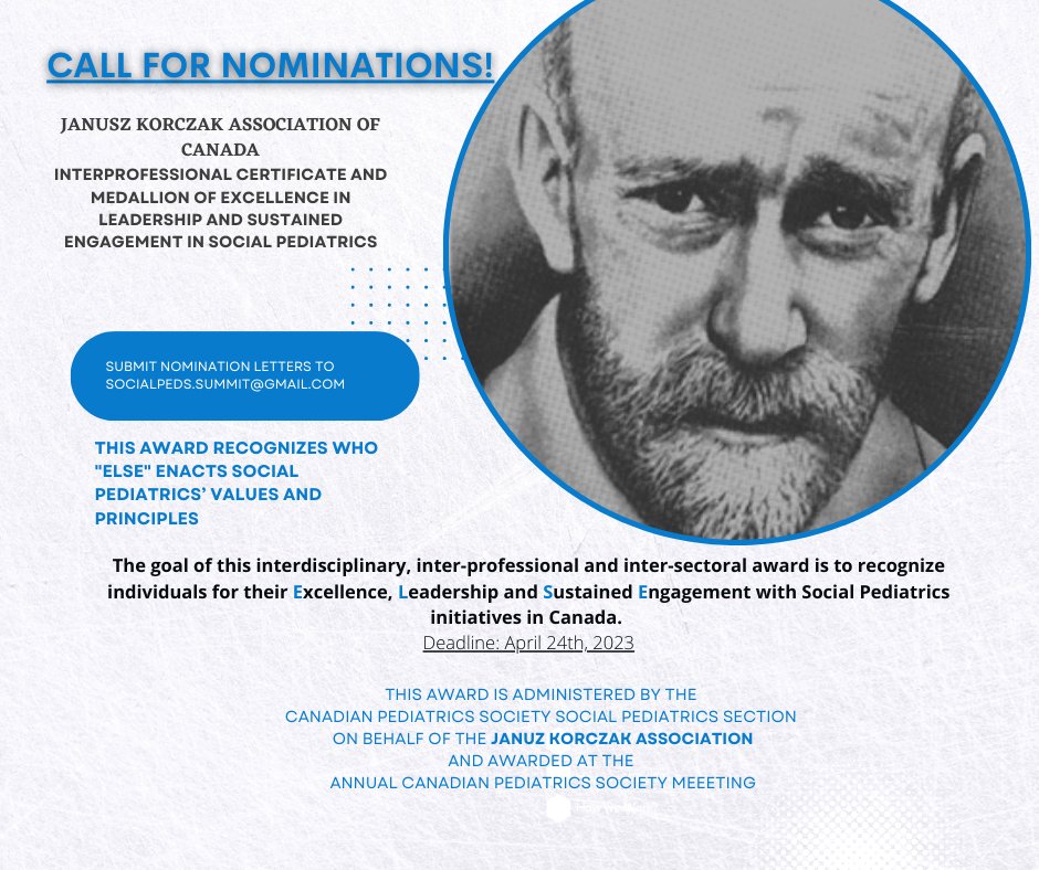 🇨🇦 folks - do you know teams doing great work caring for children and families in their communities? Consider nominating them for the Janusz Korczak Association of Canada Interprofessional Certificate & Medallion of Excellence! tinyurl.com/dyfreuey