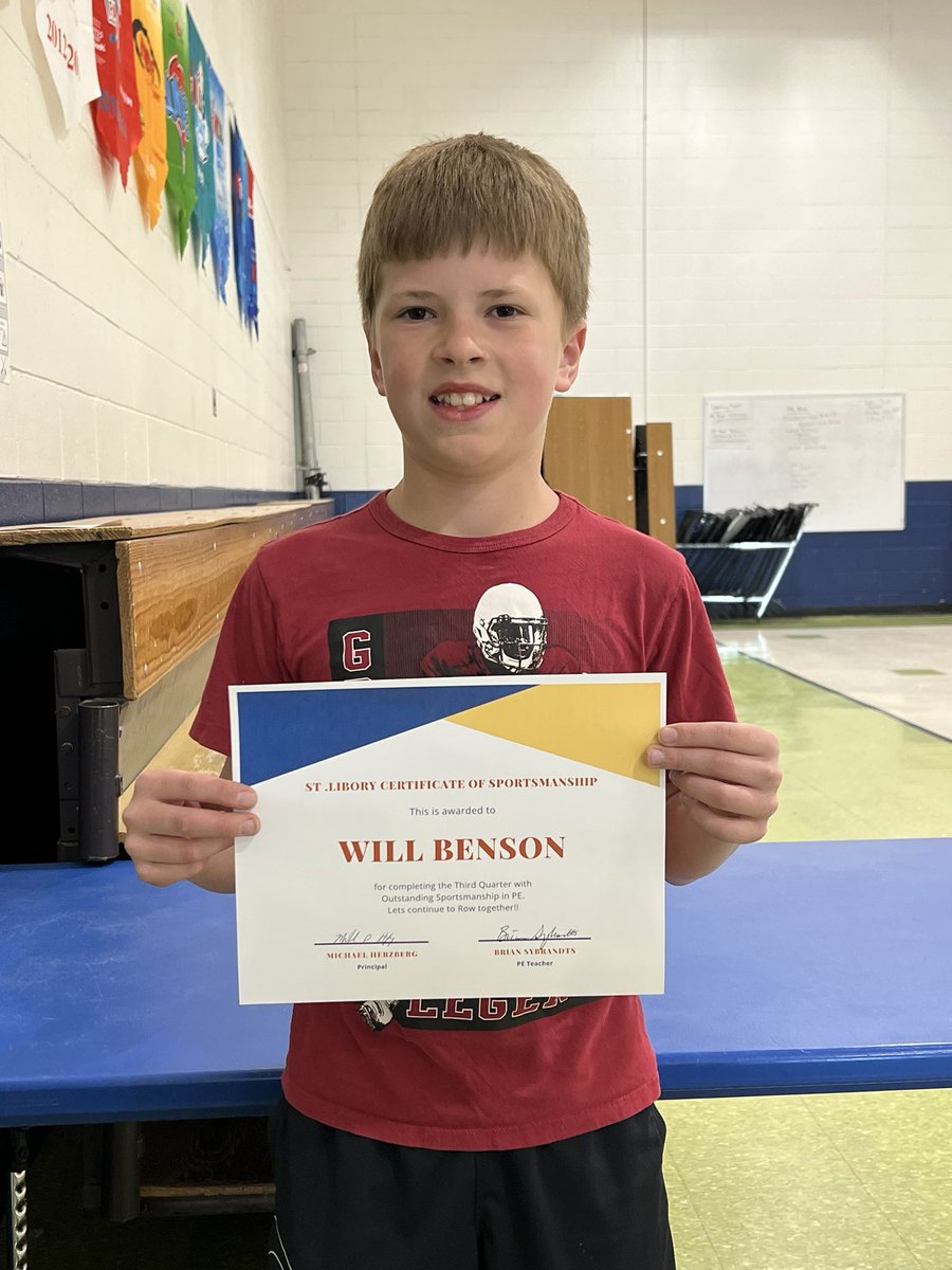 3rd Quarter Sportsmanship winner in 4th Grade at St. Libory. Congrats Will!!
