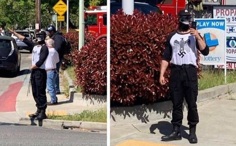 Around 50 people came out today in #Sacramento to defend a drag-story hour event from a tiny group of neo-Nazis and #ProudBoys who threw up Hitler salutes and wore swastika shirts. 

Far-Right livestreamers Joe Felix and Josh Fulfer aka "OreoExpress" stood with them.