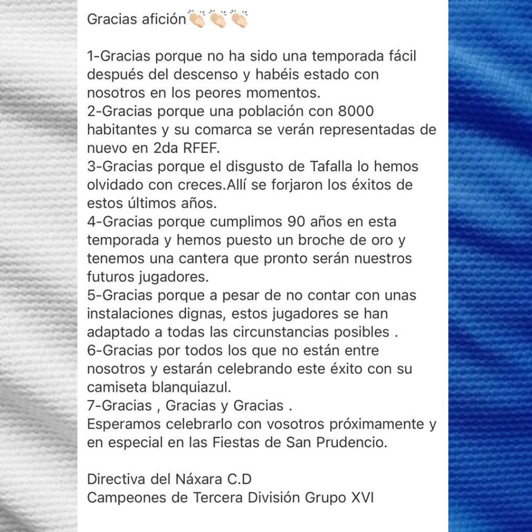 Gracias afición, este éxito es vuestro.

El año que viene a mantenernos en #SegundaRFEF 👏🏻🎉💙🤍💙

#AúpaNáxara #SoyDelNáxara #NáxaraCDCantera #90AñosNoEsNada
