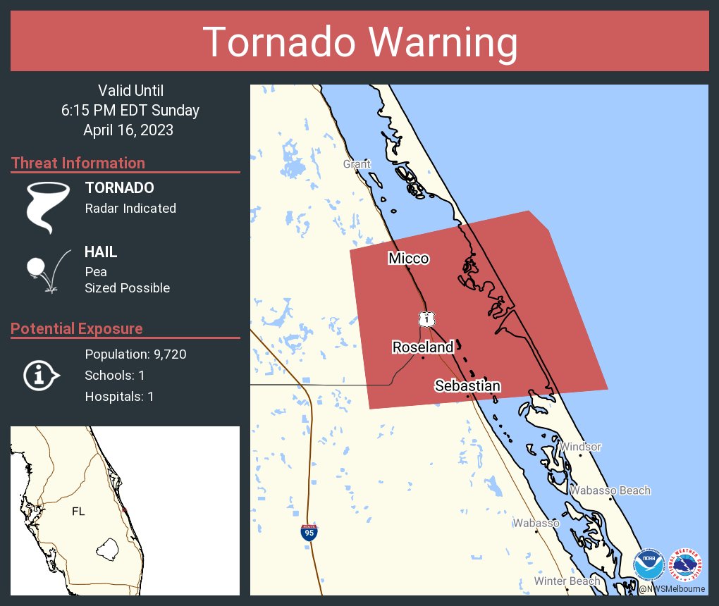 NWS Tornado on Twitter "Tornado Warning including Sebastian FL, Micco