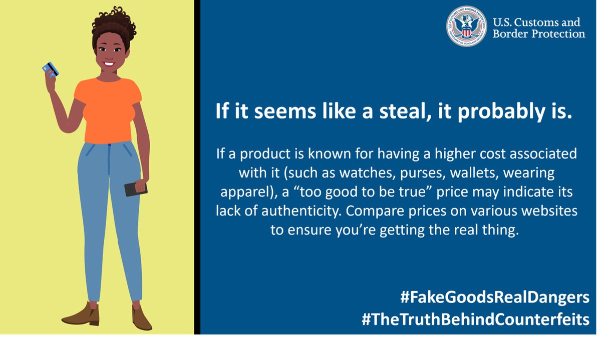 CBP's tweet photo. This year, for #ConsumerAwarenessWeek, protect yourself & be a conscious consumer.
To learn more about what CBP is doing to protect you from counterfeit goods dangers, check out our newly updated CBP Intellectual Property Rights Brochure ⬇️
https://t.co/MKpmWMrbUO. https://t.co/MihfomzvAn