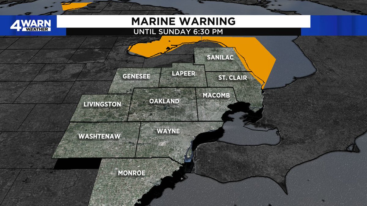 RonHilliardTV's tweet image. A SPECIAL MARINE WARNING is in effect until 6:30 p.m. Sunday for the nearshore and open waters of Lake Huron from Port Austin to Port Huron. Storms in the vicinity have the potential for winds in excess of 34 knots. #4Warn #Weather @Local4News