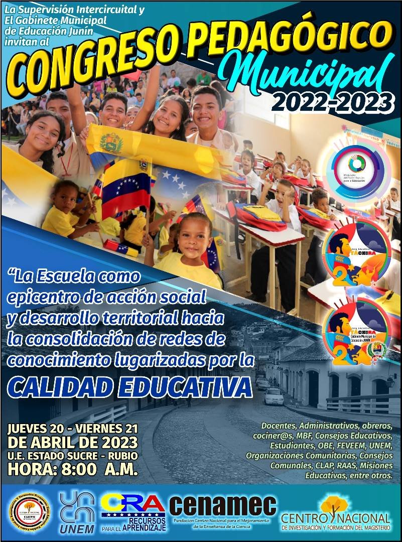 Jueves y viernes nuestro municipio será el epicentro de acción social y desarrollo territorial desde cada nivel y modalidad <a href="/especialmppe/">Dir. General de Educ. Especial</a> <a href="/Div_Ini_Pri_Esp/">Divi. de Niños y Niñas ZET</a> <a href="/2018Cra/">CDCE Junín Táchira</a> <a href="/Crazet2011/">Crazet2011</a> @ZonaEducTachira @MPPEDUCACION