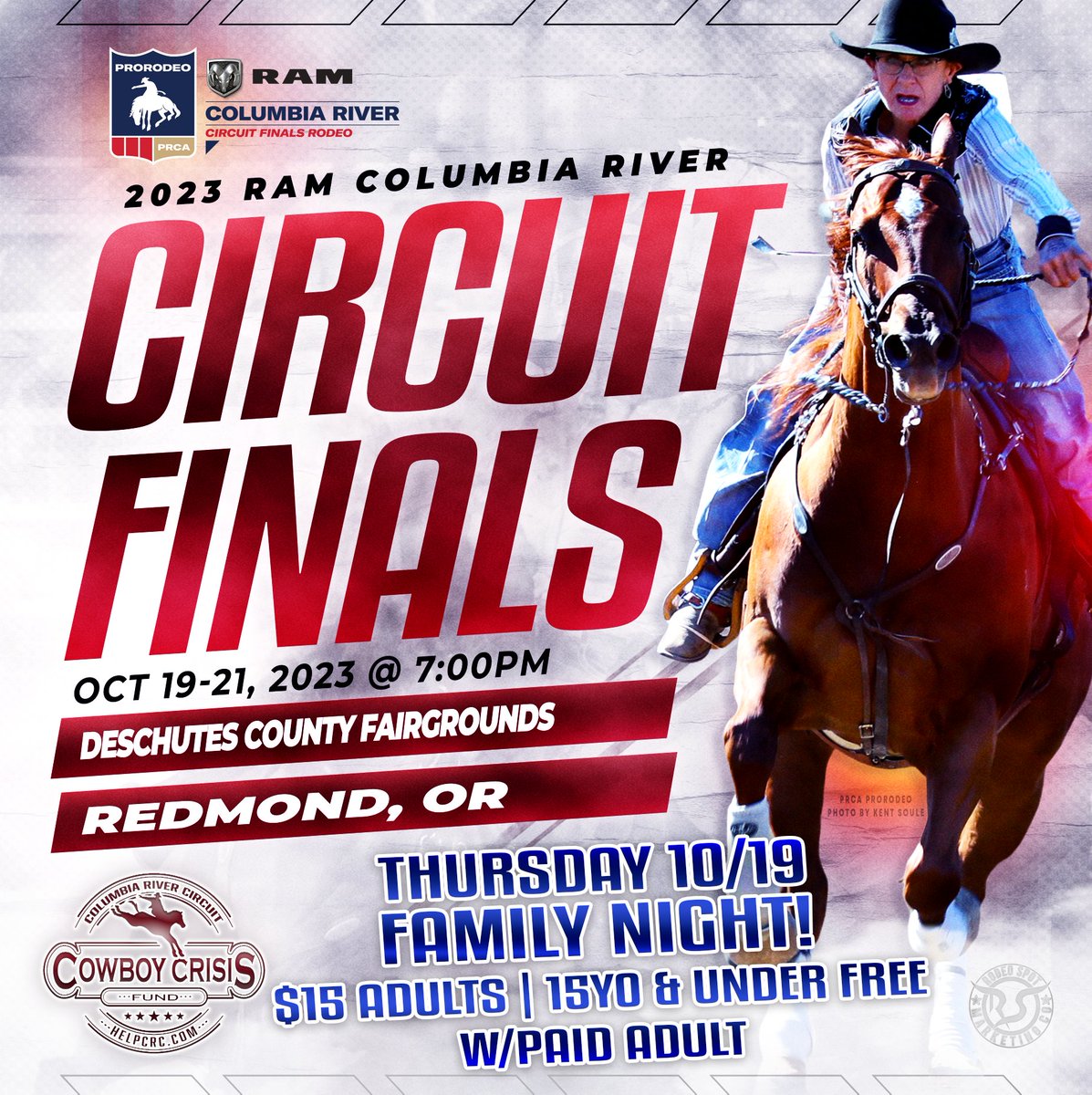 Bring the whole family to watch the CRC Finals! Good for the October 19th performance. This deal: 💲1⃣5⃣ adult 🎟️, children 15 &amp; under 🆓with paid adult, additional fees may apply. Good for general admission.
Purchase your Family Night 📷 HERE:  columbiarivercircuit.com