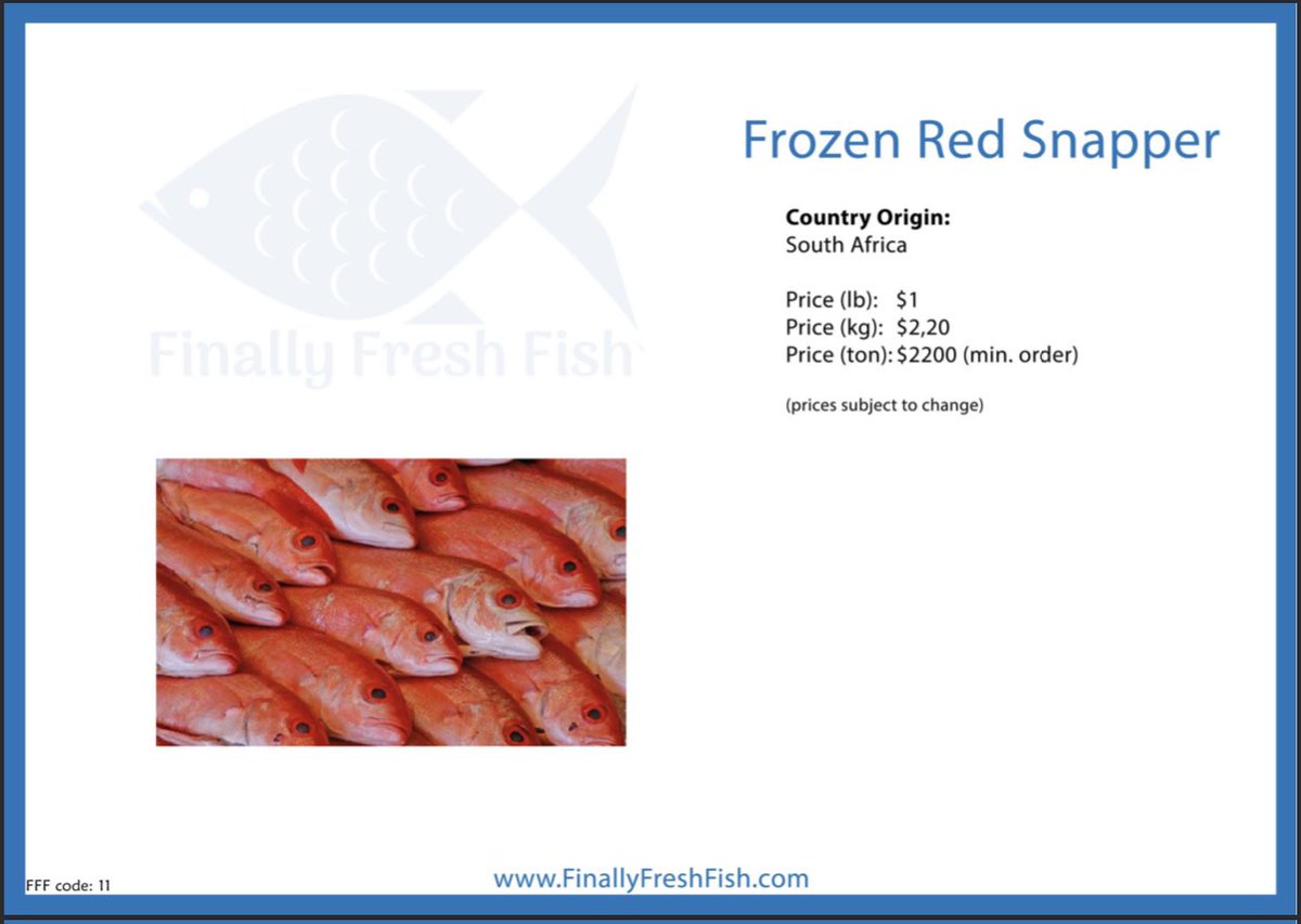 FinallyFish's tweet image. Now available is whole freshly frozen Red Snapper from South Africa.

 #FreshFish #WholesaleFish #FishExporter #Seafood #Fishing #SeaFoodLover #SeafoodBusiness #RedSnapper #FreshSeafood