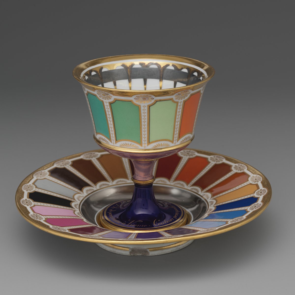wikivictorian's tweet image. Goblet and saucer by Imperial Porcelain Manufactory, 1804. The MET.