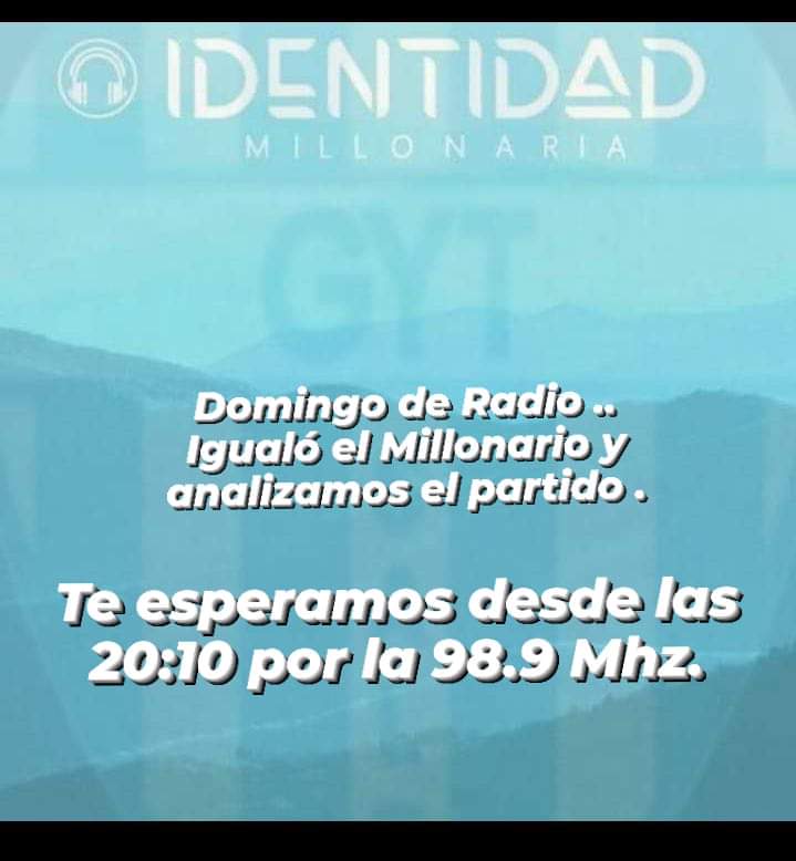 IdentidadGyT's tweet photo. Está tarde, desde las 20:10 por @fmruta66 en la 98.9 Mhz 
Analizamos lo que dejó el empate en 1 de @gytoficial.
Te esperamos 🔵⚪🔵 https://t.co/Drsj1xcJOX