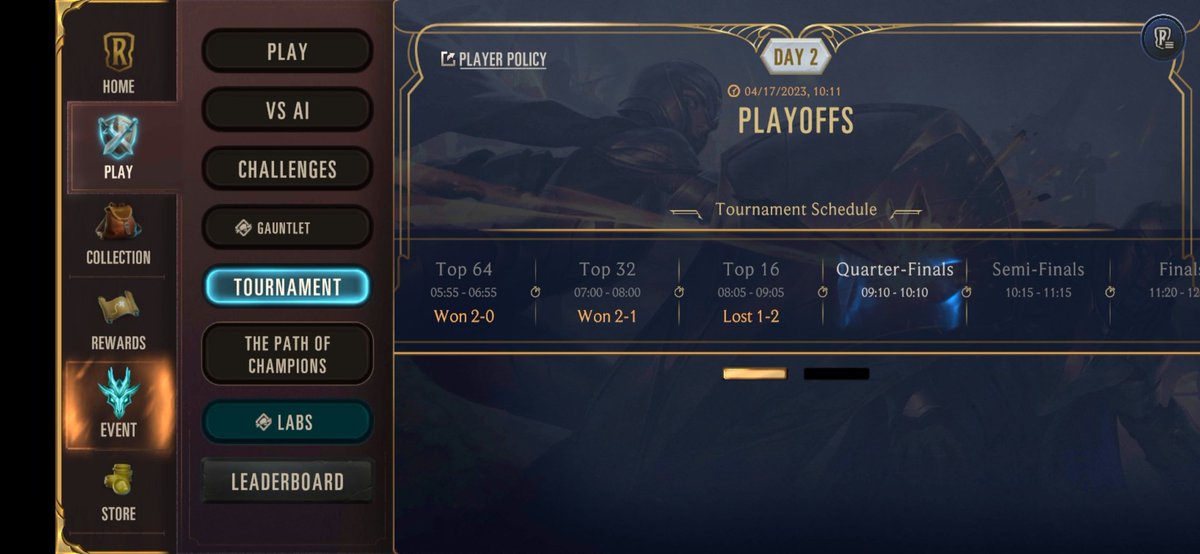 My run ended at top 16. Made a misplay after misplay in game two and it costed me, ggs :)