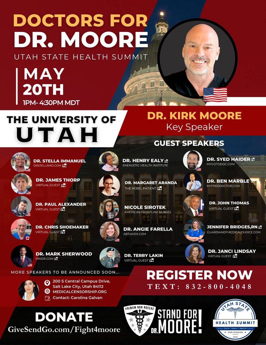 Join and support Dr. <a href="/Moore22K/">Dr. Kirk Moore, AWAKE!</a> on May 20th, 2023 at 1:00pm MDT, <a href="/Stand_for_Moore/">Stand for Moore</a> <a href="/Stand4DrMoore/">Support Dr. Kirk Moore/Staff</a>