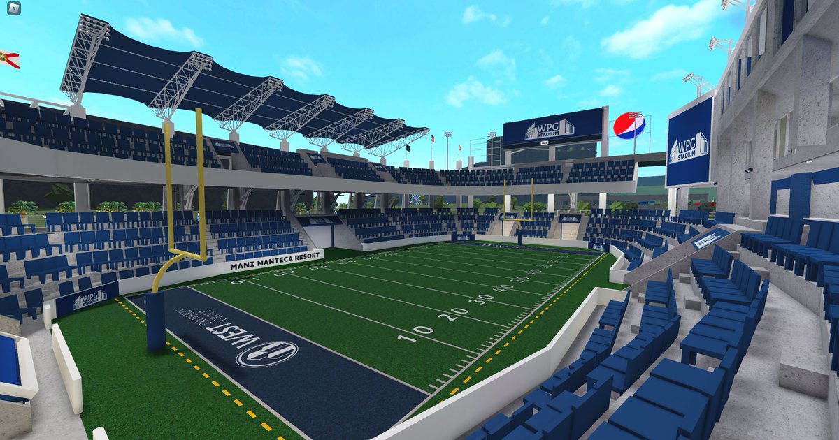 WPGStadium's tweet photo. Introducing West Property Group Stadium! This stadium is based in Orlando FL. It has been under development until the grand opening earlier today. 

This brand new stadium is a center for athletes and performers alike to bring fantastic entertainment to bloxburg. https://t.co/lXsXc2XpON
