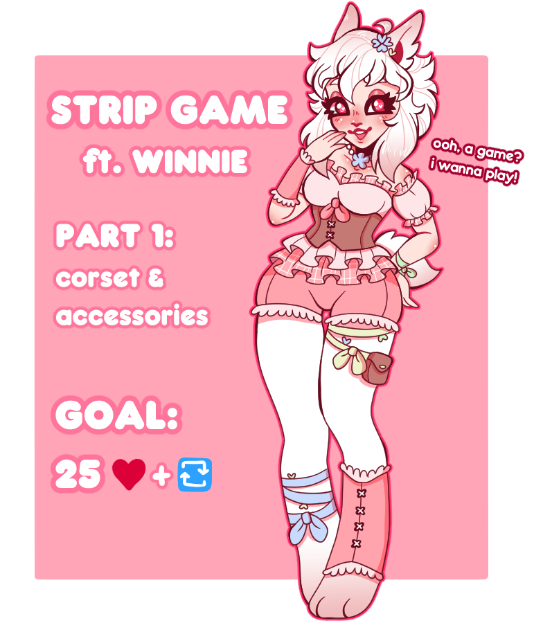💖✨🐰  𝗢𝗖 𝗦𝗧𝗥𝗜𝗣 𝗚𝗔𝗠𝗘 🐰 ✨💖
it's national horny day? well then, let's play a game 😘 help me remove a few layers~

- FIRST GOAL: 25 ❤️ + 🔁

#lewdtubers #stripgame