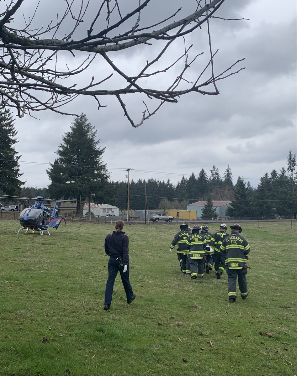 clackamasfire's tweet photo. Today just after 1 PM clackamasfire crews responded to a single car rollover on Hwy 213 in Oregon City.Firefighters carefully dislodged the driver who was then airlifted to a nearby hospital. #hereforyou #lifeflightnetwork https://t.co/gzSqV2BDL8