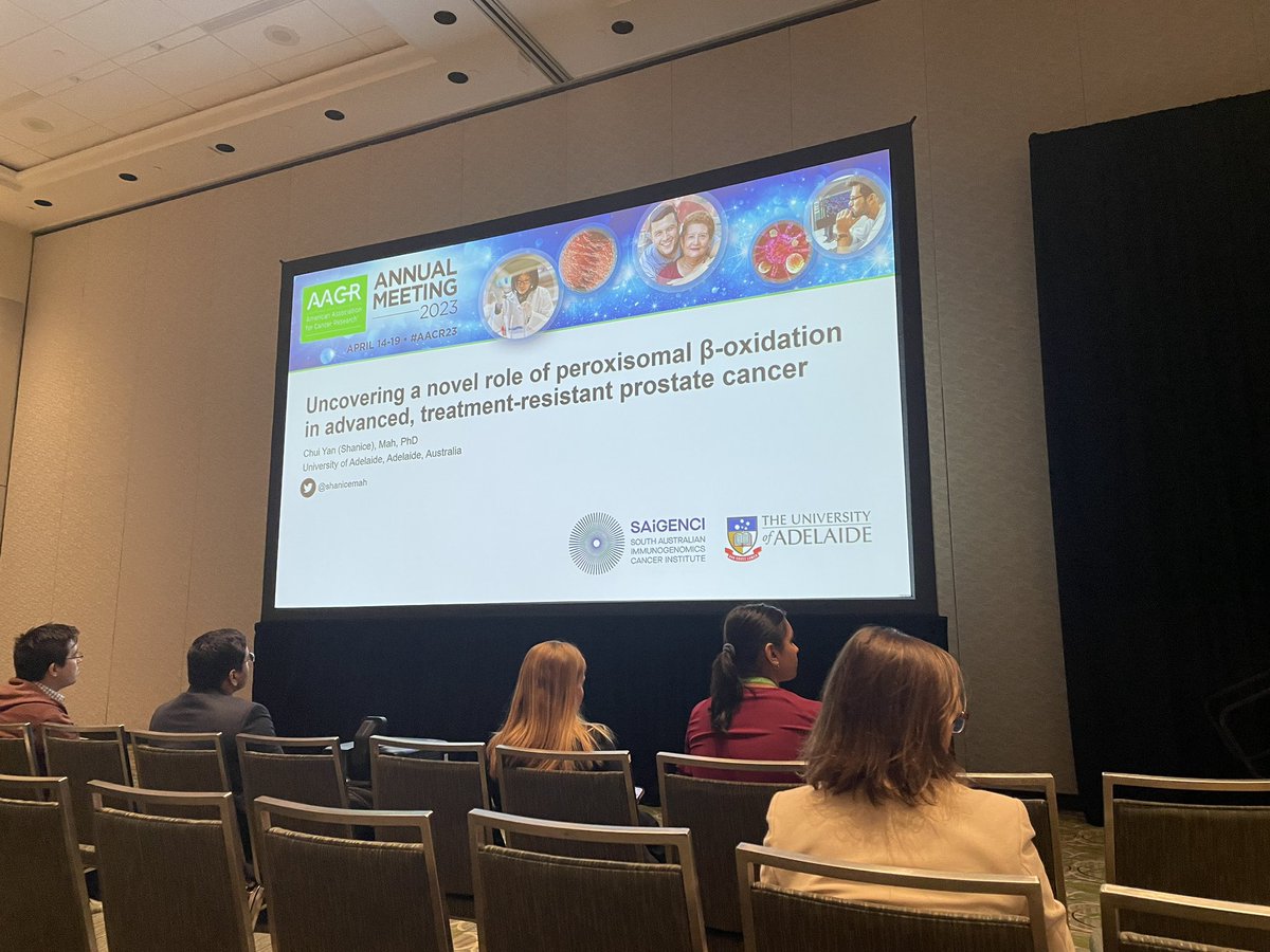 Excited to see @shanicemah beautifully present part of her PhD research project on peroxisomal fatty acid metabolism for her first international meeting talk #AACR2023!