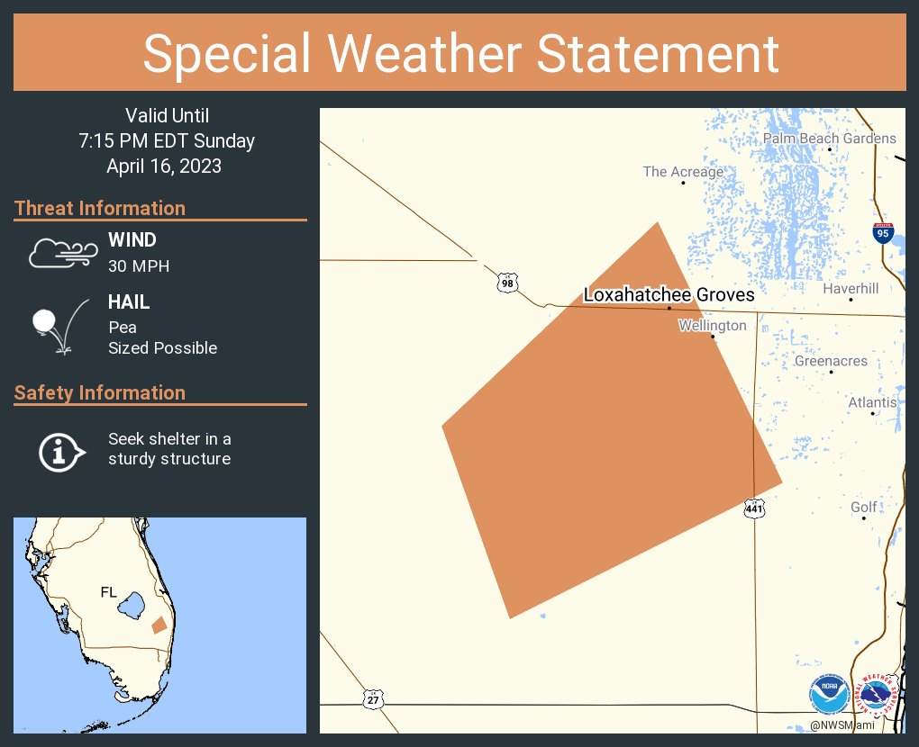 NWSMiami's tweet photo. A special weather statement has been issued for Loxahatchee Groves FL until 7:15 PM EDT https://t.co/ZC8iPfSvj3