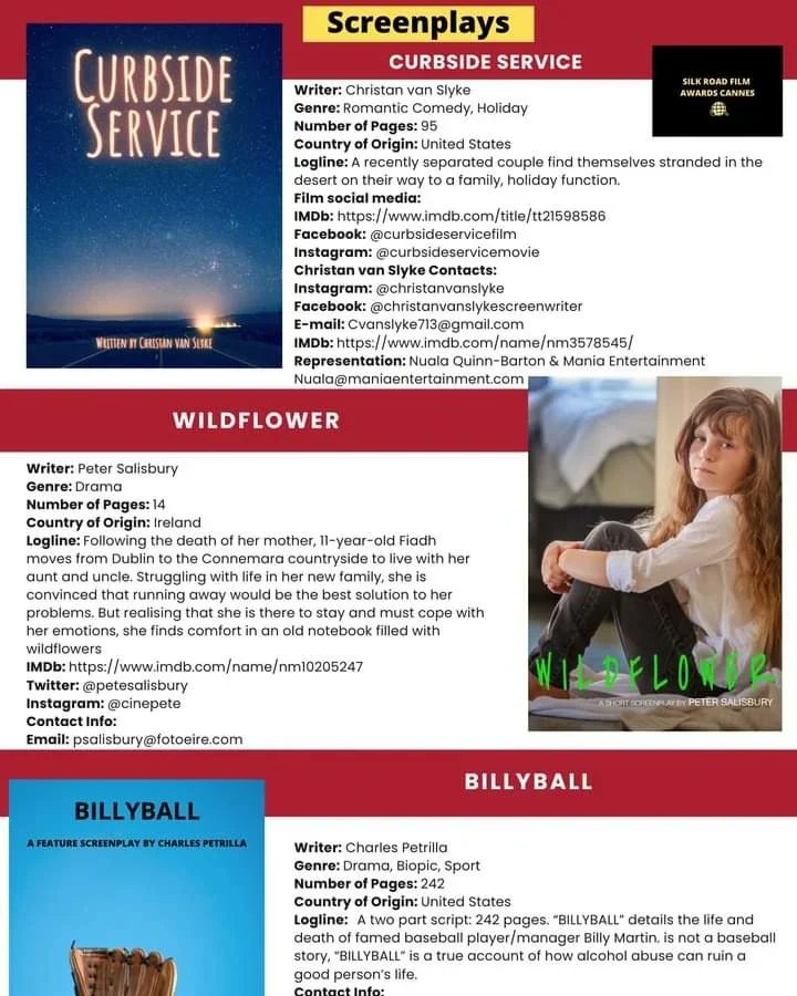 ofchristansmind's tweet photo. Curbside Service, Winner of Best Romantic Feature Screenplay at Cannes-SRFA will be displayed in Cannes 7th Art Awards catalog at this year's Cannes Film Market in May! What an honor! 
Including @LaurinePrice 
Development Executive @NualaQuinnB 
https://t.co/WG2nPpYT0o
#Cannes https://t.co/rCFKesWlZS