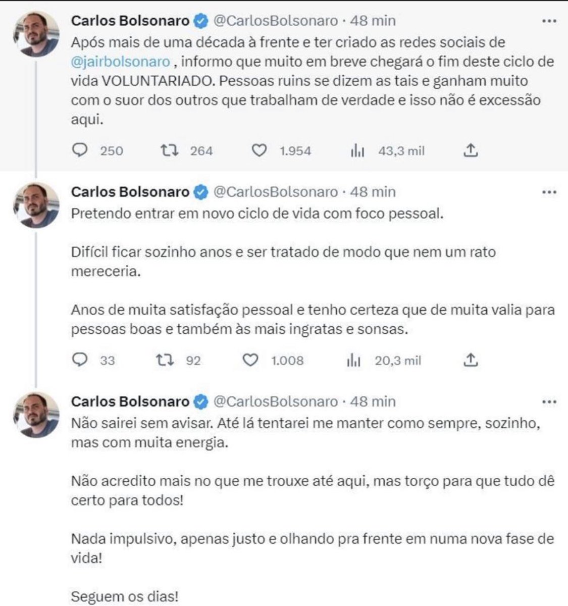Carlucho anuncia q se retira das redes do pai. Pô, vai diminuir a dose de humor involuntário… Disse q todos trabalham muito sem reconhecimento e q isso “não é excessão”. Pô, Carlucho, há excesso de excesso (“excessão”) ou não? O que, afinal, por aí é EXCEÇÃO?